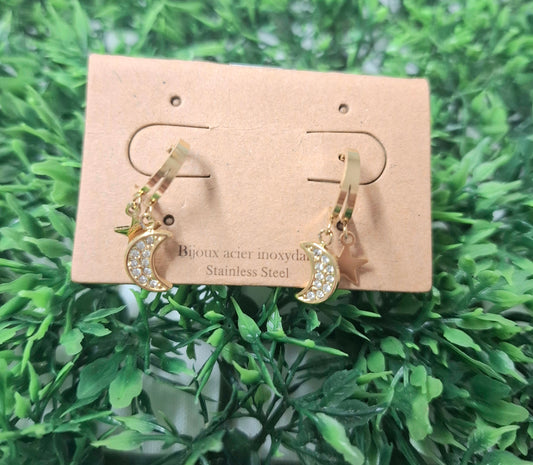 Boucles d'oreilles Lune et étoile